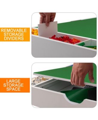 White Kids 2 in 1 Play Table with 7 Storage Compartments LEGO Compatible Building Surface and Whiteboard Modern Activity Learning Furniture