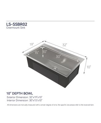 32x19inch Brushed Nickel Stainless Steel Kitchen Sink Overmount Single Bowl Handmade