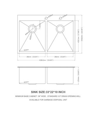 33" x 22" Gunmetal Black Double Bowl Drop-In Kitchen Sink, 16-Gauge T304 Nano Stainless Steel, Two 10" Deep Basins
