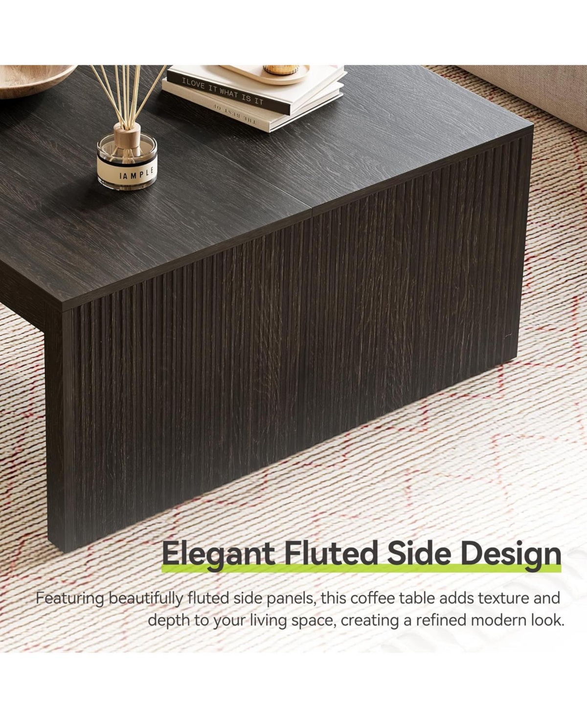 Tribesigns Square Coffee Table, 39.4-Inch Fluted Coffee Tables, Mid-Century Modern Center Cocktail Table, Black