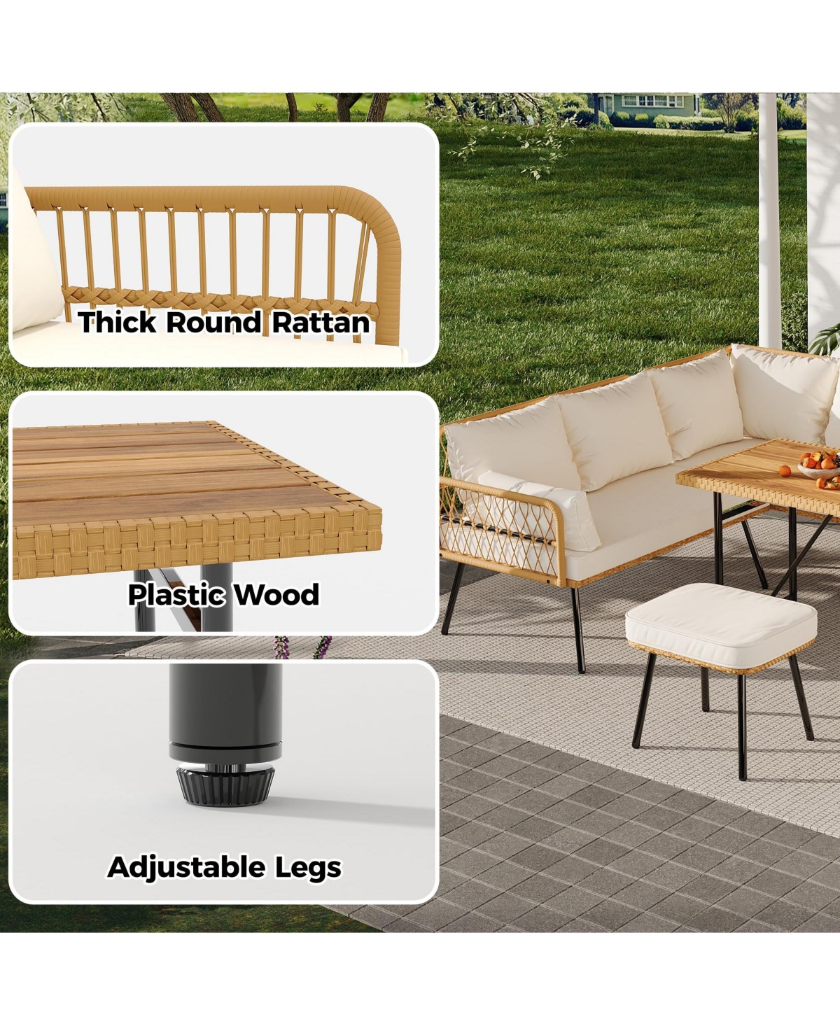 gaomon 6 Pieces Outdoor Wicker Patio Conversation Bistro Set