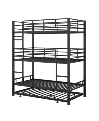Metal Twin Size Triple Bunk Bed With Trundle