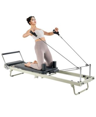 Foldable Pilates Reformer, Dual-Resistance Spring and Cord Reformer for Home Pilates Training