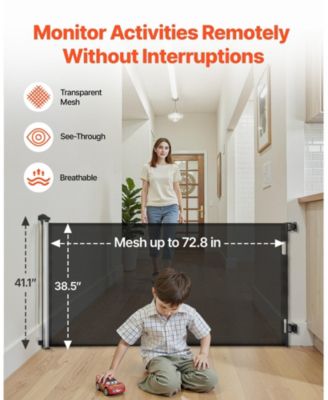 Extra Tall Retractable Baby Gate, 38.5 in Tall, Extends to 72.8 in Wide, Mesh Safety Gate w/ Security Lock, Indoor/Outdoor