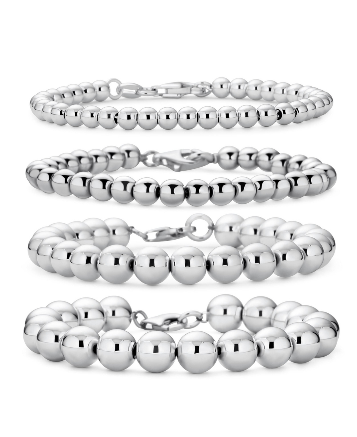 Bling Jewelry Classic Hand Strung 8MM Bead Ball Strand Bracelet .925 Sterling Silver 7.5 Inch