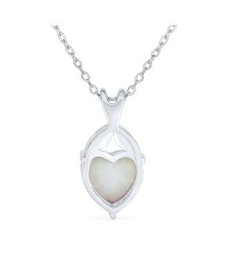 White Created Opal Heart Pendant Necklace in .925 Sterling Silver
