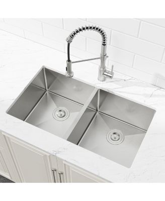 33x19inch Double Bowl Kitchen Sink Undermount Stainless Steel Brushed Finish Handmade