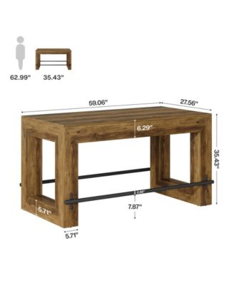 59-Inch Counter Height Bar Table, Wooden Pub Table with Metal Footrest for Kitchen & Dining