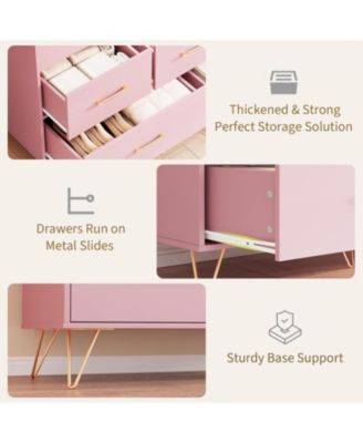 5 Drawer Dresser for Bedroom, 47 in Modern Wooden Dresser with LED Lights & Charging Station