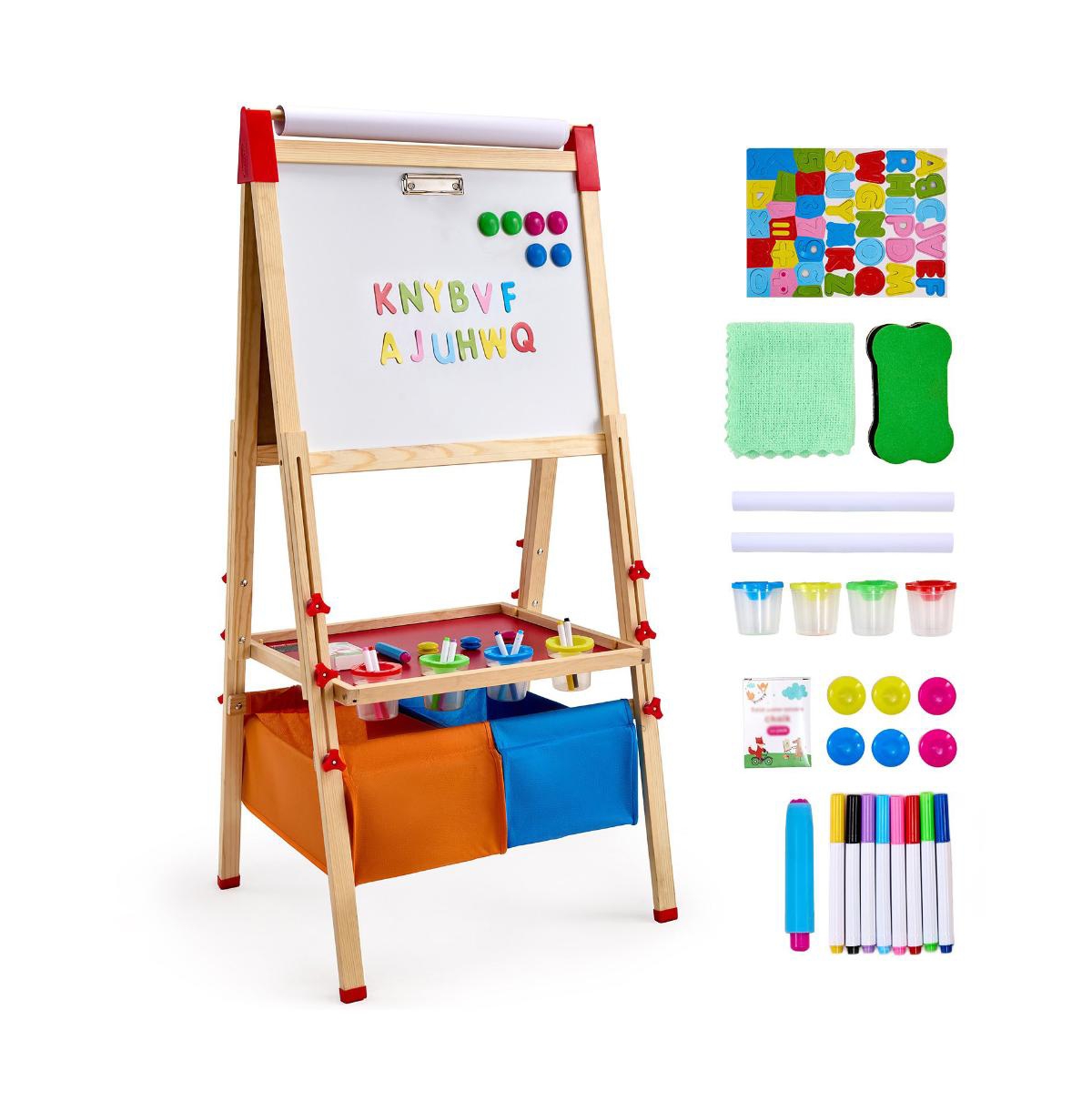 Slickblue 3-in-1 Art Easel for Kids Wooden Double-Sided Kid's Art Easel with Magnetic Whiteboard, Chalkboard, Paper Roll