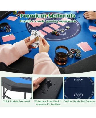- 48 Inches Foldable Poker Table with Padded Rails and Cup Holders-Blue