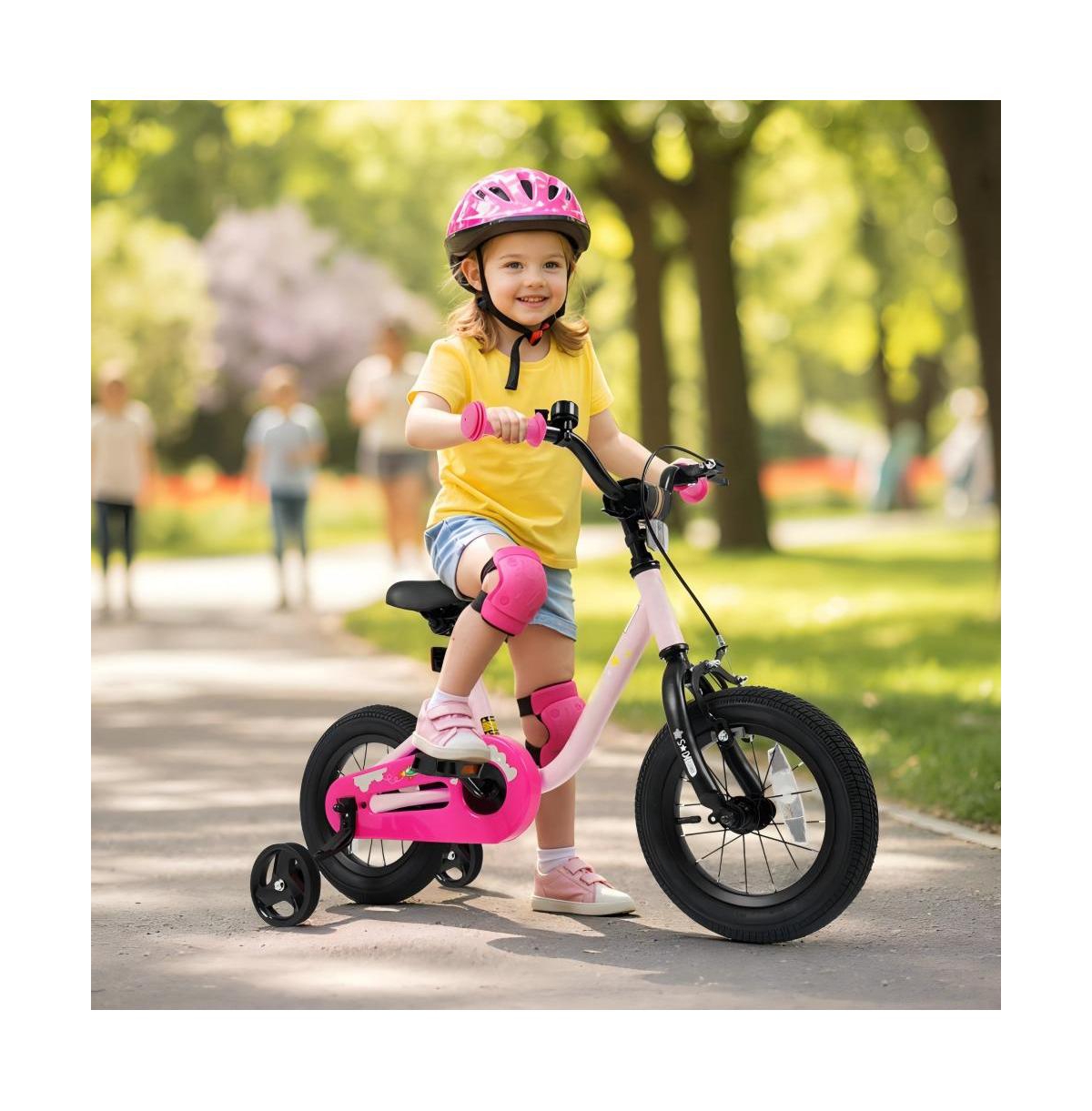 Hongge Kids Adjustable Training Bicycle with Dual Brake System Rubber Tires and Safety Features