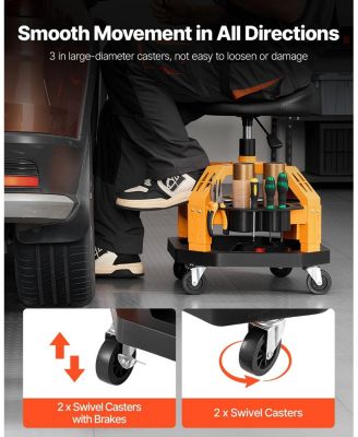 Rolling Shop Stool, Pneumatic Adjustable Height Garage Seat, 300 lb Capacity, 360° Swivel Padded Workshop Stool with Casters