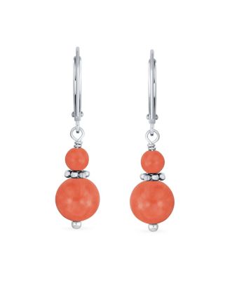 Orange Ball Drop Dangle Earrings Milgrain Separator Sterling Silver Leverback