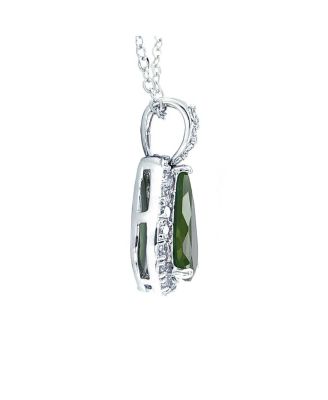5CT Solitaire Teardrop Halo Peridot Green CZ Pendant Necklace Silver Plated