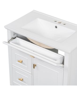 30 in. Bathroom Vanity Cabinet with Sink, One Flip Drawer and Two Drawers, Adjustable Shelf, Solid Wood and MDF