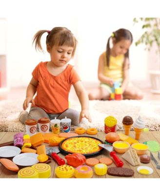 56-Piece Kids Pretend Diner Playset, Toy Food Set with Hamburger, Fries, Sandwich & Waffle