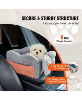Center Console Dog Car Seat for Small Dogs, Booster for Armrest w/ Clip-On Leash, Adjustable Straps