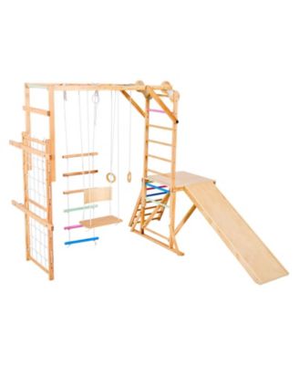 Indoor Playground Jungle Gym, 8-in-1 Wooden Indoor Playground Playset