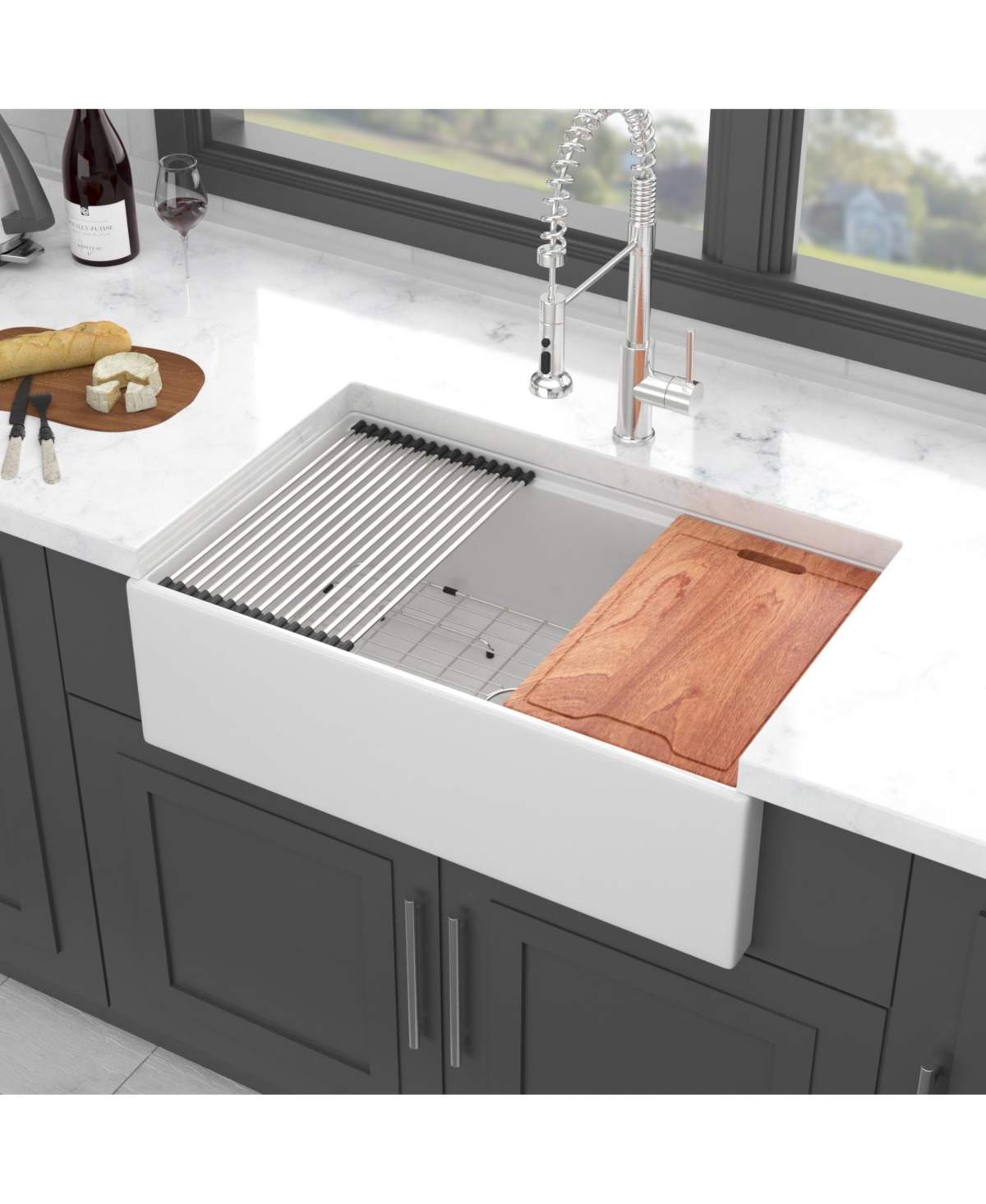 flynama 30x20x10inch White Farmhouse Sink Porcelain Ceramic Single Bowl Workstation Kitchen Sink