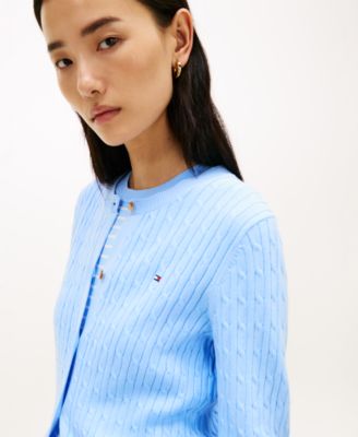 Women's Cable Knit Crew Neck Cardigan Sweater