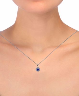 Sapphire (1/3 ct. t.w.) & Diamond (1/5 ct. t.w.) Pendant Necklace in 14k White Gold