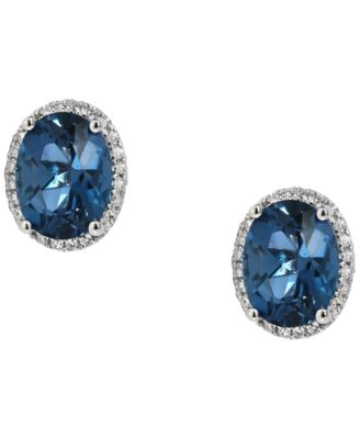 London Blue Topaz (4 ct. t.w.) & Diamond (1/6 ct. t.w.) Stud Earrings in 14k White Gold
