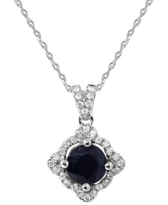 Sapphire (1 ct. t.w.) & Diamond (1/6 ct. t.w.) Pendant Necklace in 14k White Gold