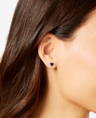 Rhodolite Garnet (1 ct. t.w.) & Diamond (1/8 ct. t.w.) Stud Earrings in 14k White Gold