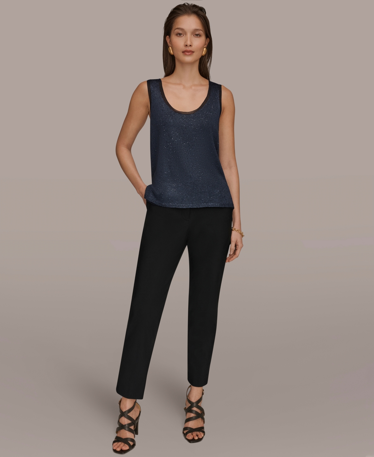 Donna Karan New York Women's Sequin Scoop Neck Sweater