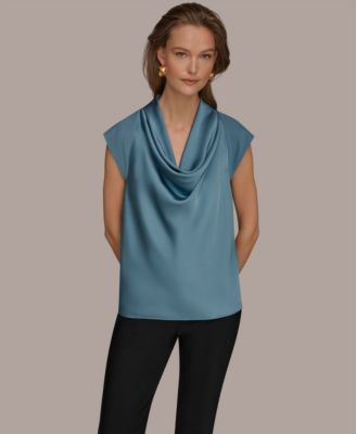 Women's Mixed Media Cowl Neck Top