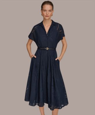 Women's Floral Belted Midi Shirt Dress