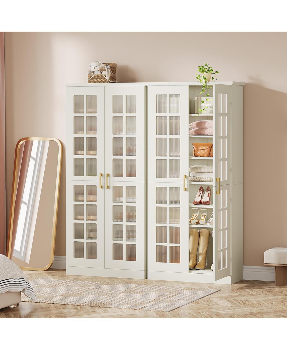 Tribesigns 67.5'' Tall Shoe Cabinet with Doors Set of 2, 8-Tier Shoe Storage Cabinet with Adjustable Shelves, Modern Shoe Organizer Shoe Rack Cabinet
