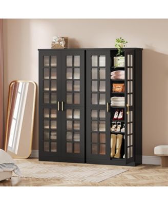 71-Inch Tall Shoe Cabinet with Doors Set of 2, 8-Tier Shoe Storage Cabinet with Adjustable Shelves, Modern Shoe Organizer Shoe Rack Cabinet