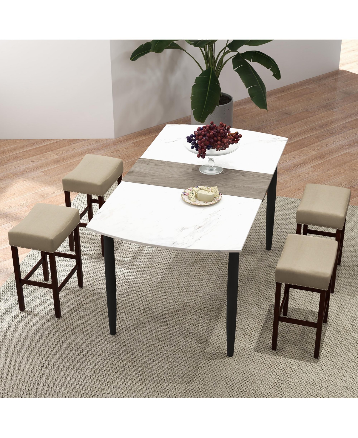 Costway Set of 2 Bar Stools Bar Height Saddle Kitchen Chairs with Wooden Legs