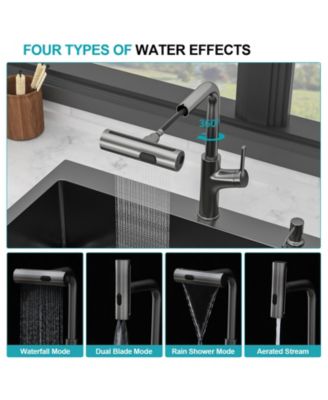 33x22x10inch Gunmetal Black Kitchen Sink with Pull Out Faucet Soap Dispenser Stainless Steel