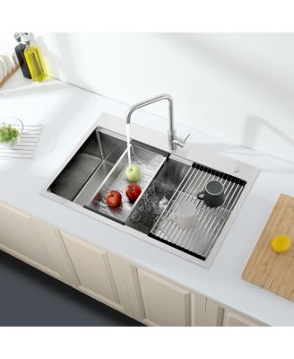 33x22inch Stainless Steel Kitchen Sink Overmount Single Bowl Handmade with Cutting Board