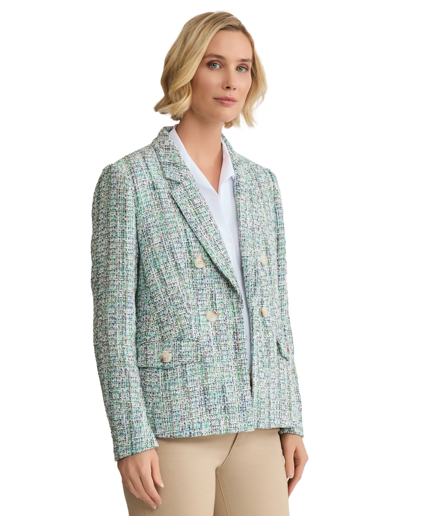 Женский пиджак Jones New York Faux Double Breasted Tweed Blazer, цвет: Разноцветный — фото 6