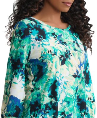 Women's Crewneck Puff Cuff Printed Top