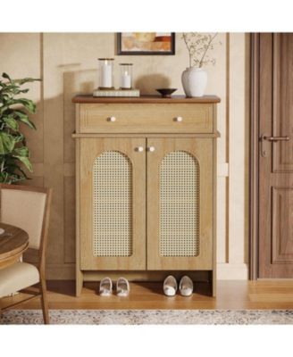 Shoe Cabinet with Doors, 6-Tier Shoe Rack with Drawer and Adjustable Shelves, 43.3" Tall Boho Farmhouse Shoe Storage Cabinet