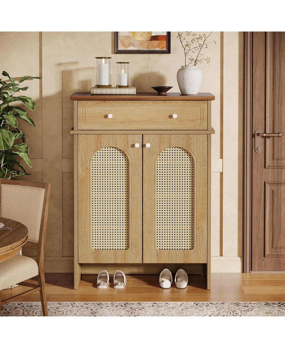 Tribesigns Shoe Cabinet with Doors, 6-Tier Shoe Rack with Drawer and Adjustable Shelves, 43.3" Tall Boho Farmhouse Shoe Storage Cabinet