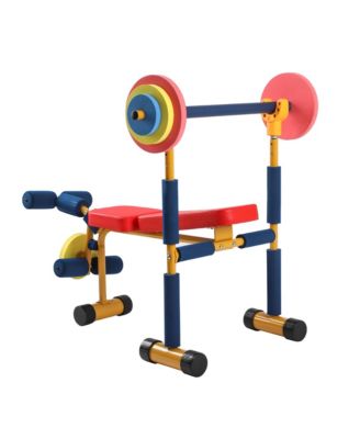 Kids Weight Bench Set with 35" Bench & Adjustable Headrest, Multicolor