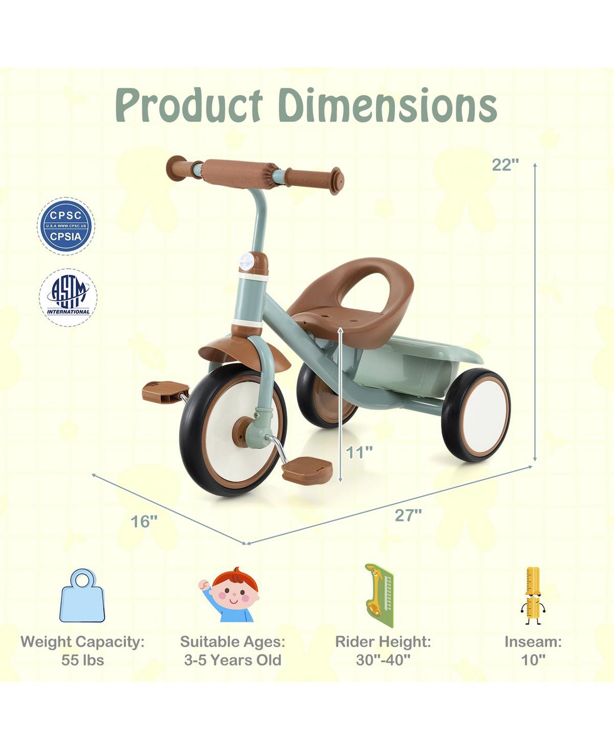 Sugift Toddler Tricycle Kids Trike with Adjustable Seat and Basket