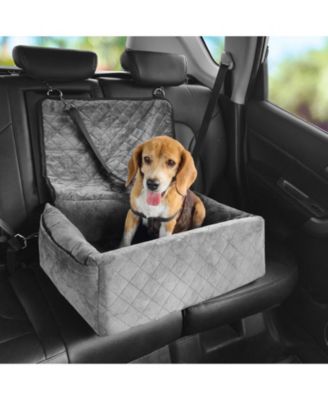 Dog Car Booster Seat w/ Storage Pocket & Safety Leash, Sponge + PP Cotton Fill, Dog Car Bed for Small/Medium Dogs up to 40 lb, Gray