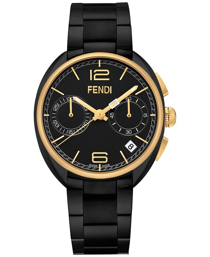 FENDI Timepieces Unisex Chronograph Swiss Momento Black Stainless Steel ...