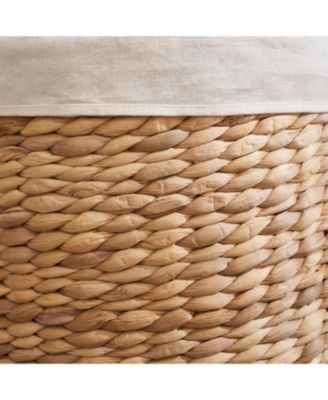 Round Water Hyacinth Woven Hamper Basket with Lid, Multi-Purpose Organizer, for Decoration in Bedroom, Living Room, Laundry Room, Entryway