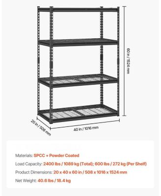 4-Tier Storage Shelves, 2400-Lb Capacity, Adjustable Heavy-Duty Utility Rack