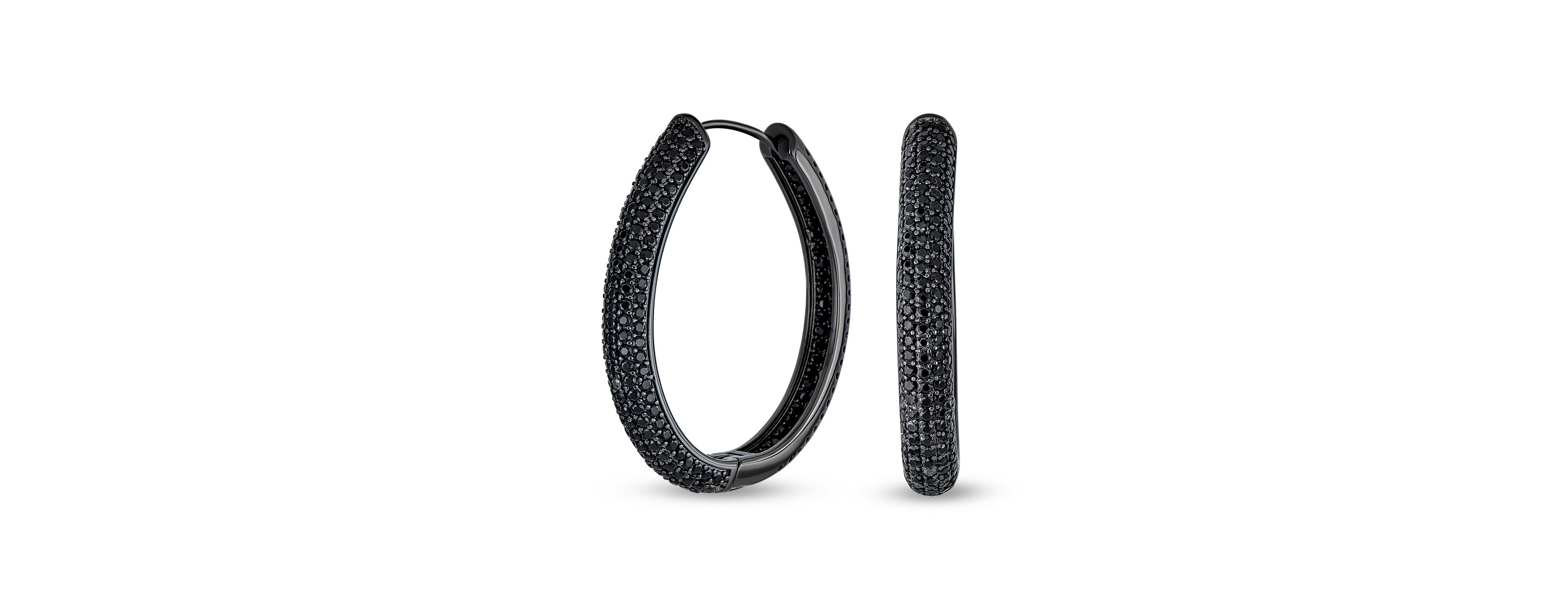 Bling Jewelry Large Cubic Zirconia Pave Cz Big Oval Black Hoop Earrings Inside Out Design