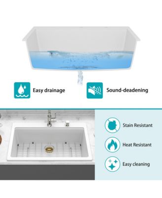 33x22x9.65inch White Quartz Composite Kitchen Sink Workstation Drop In Granite