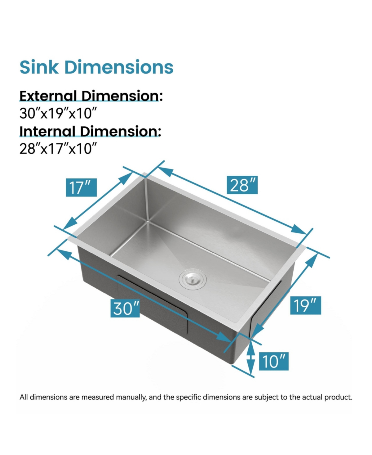 flynama 30inch Drop In Undermount Single Bowl Brushed Nickel 304 Stainless Steel Kitchen Sink Ls SSBR05 with Us Standard Drain and Hook